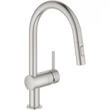 Смеситель для кухни Grohe Minta, выдвижной C-излив c переключателем струи, суперсталь 32321DC2