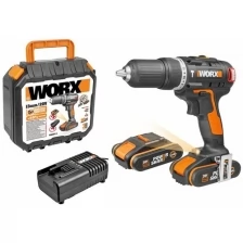 Дрель-шуруповерт ударная WORX WX367.3 20V 40Нм бесщеточная аккумуляторная с двумя 2Ач батареями, 2А зарядкой и кейсом