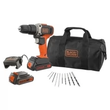 Аккумуляторная ударная дрель-шуруповерт BLACK+DECKER BCD003BA10S, 1400 об/мин, 40 Нм, 2 аккумулятора и зарядное устройтсво, сумка + набор оснастки